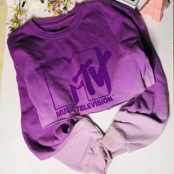 Purple Crop top MTV hoodie / sweatshirt - Picture 2 of 8